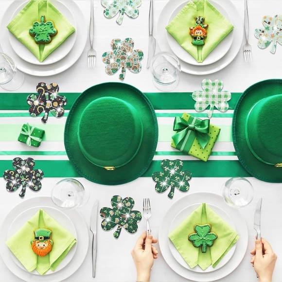 2/$16 - No. 09 - Sparkly, Diamond Art Shamrock Clover Holiday Coaster, Green - Picture 13 of 17